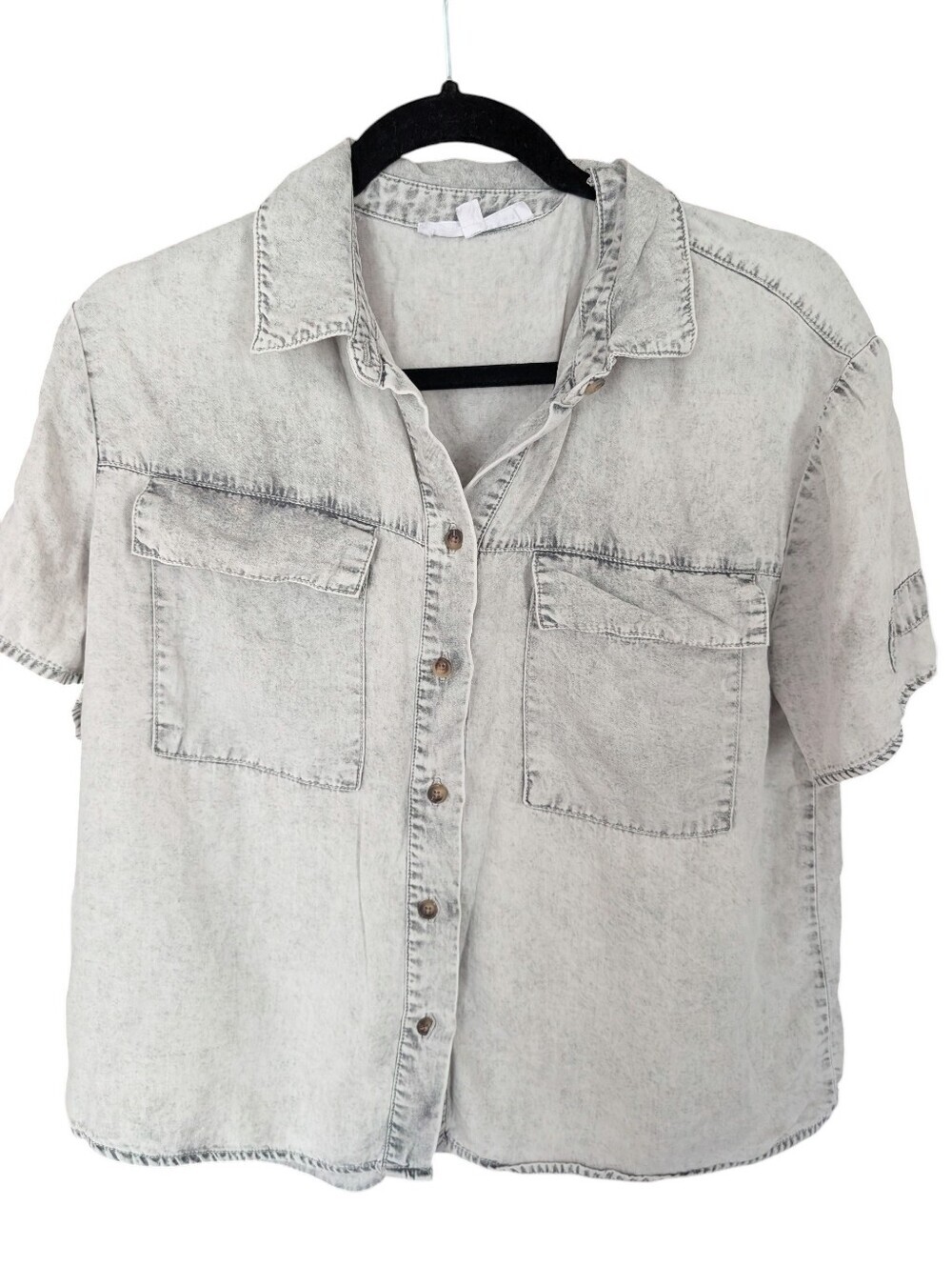 Jane & Delancey Acid Wash Cropped Button Up